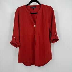 Fred David Womens Top Size S Red Textured Boho Artsy Relaxed Chic